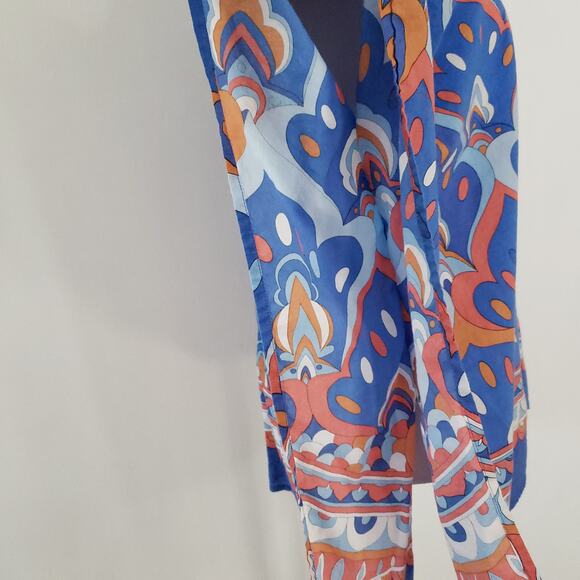 J. McLaughlin Button Front Poncho Printed Blue Orange Boxy Relaxed Women XS - Picture 7 of 10